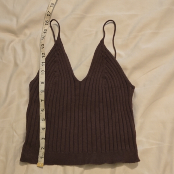 Active USA Tops - Sexy Knitted Crop Tank Brown Ribbed Crop